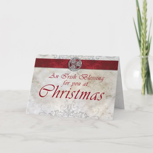 ケルト結び目模様トリスケリオンレッド&グリーンクリスマスカード シーズンカード (正面)