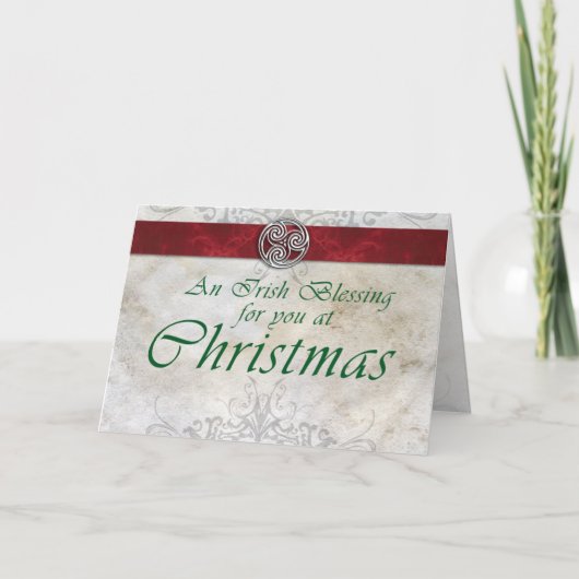 ケルト結び目模様トリスケリオンレッド&グリーンクリスマスカード シーズンカード (正面)