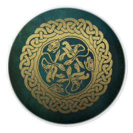 ケルト結び目模様ドッグダークウォッシュグリーン セラミックノブ