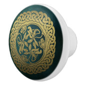 ケルト結び目模様ドッグダークウォッシュグリーン セラミックノブ (右)