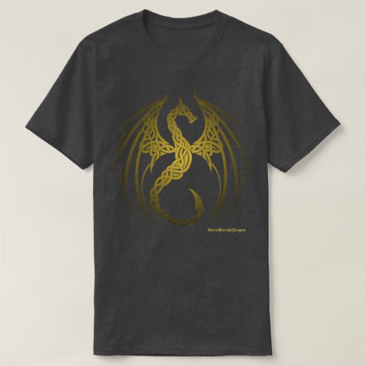 ケルト結び目模様ドラゴン金ゴールド Tシャツ (デザイン正面)