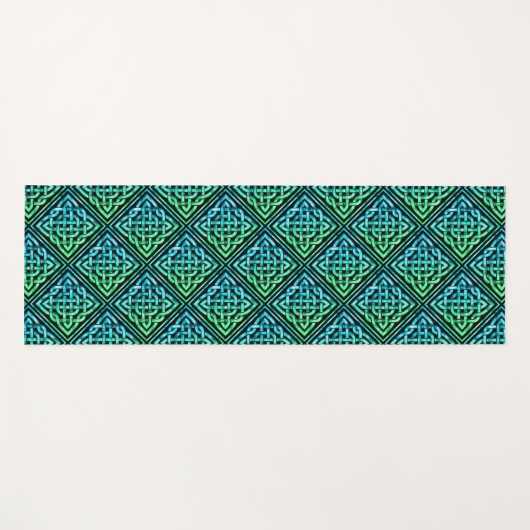 ケルト結び目模様パターン青緑黒ヨガマット ヨガマット (正面(横))