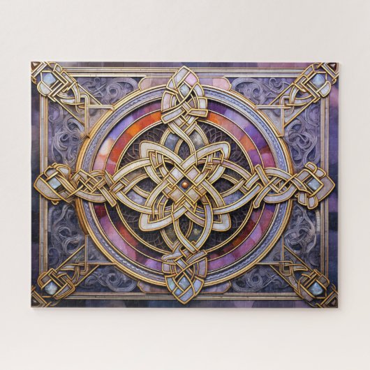 ケルト結び目模様パープルアイボリー結び糸細工 ジグソーパズル (横)