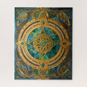 ケルト結び目模様ブルーグリーン金ゴールド結び糸細工 ジグソーパズル (縦)