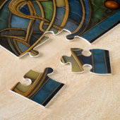 ケルト結び目模様ブルーグリーン金ゴールド結び糸細工 ジグソーパズル (側面)