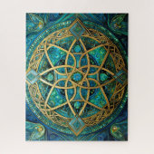 ケルト結び目模様ブルーグリーン金ゴールド結び糸細工 ジグソーパズル (縦)