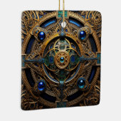 ケルト結び目模様ブルー金ゴールド結び糸細工 セラミックオーナメント (右)