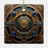 ケルト結び目模様ブルー金ゴールド結び糸細工 セラミックオーナメント (裏面)