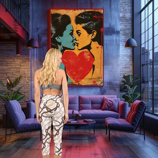 ケルト結び目模様モダンデザイン、ブラウンおよび金ゴールドアクセント カプリレギンス