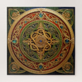 ケルト結び目模様レッドグリーン金ゴールド結び糸細工 ジグソーパズル (縦)