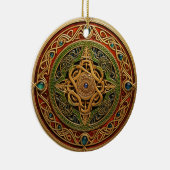 ケルト結び目模様レッドグリーン金ゴールド結び糸細工 セラミックオーナメント (右)