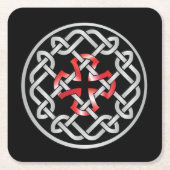 ケルト結び目模様レッド金属 スクエアペーパーコースター (正面)