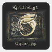 ケルト結び目模様ワーククリームドラゴン蔵書票 スクエアシール (正面)