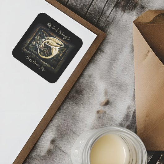 ケルト結び目模様ワーククリームドラゴン蔵書票 スクエアシール