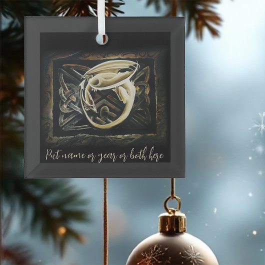 ケルト結び目模様ワーククリームドラゴン ガラスオーナメント