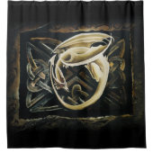 ケルト結び目模様ワーククリームドラゴン シャワーカーテン (正面)