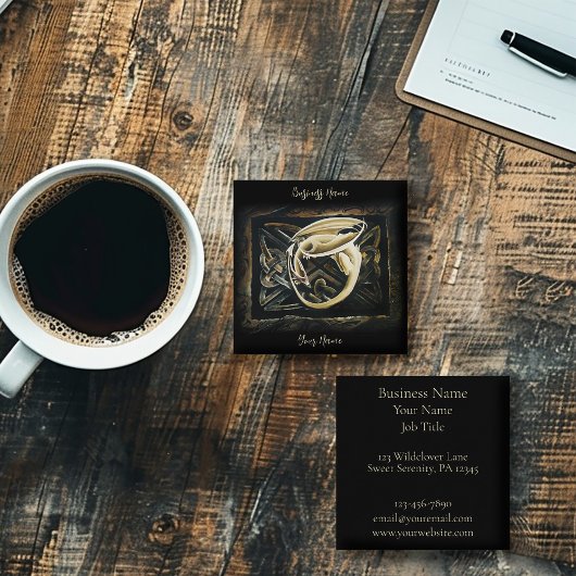 ケルト結び目模様ワーククリームドラゴン スクエア名刺