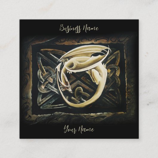 ケルト結び目模様ワーククリームドラゴン スクエア名刺 (正面)