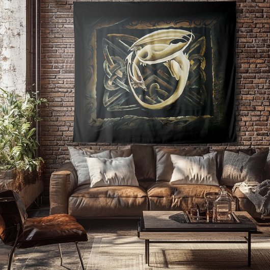 ケルト結び目模様ワーククリームドラゴン タペストリー