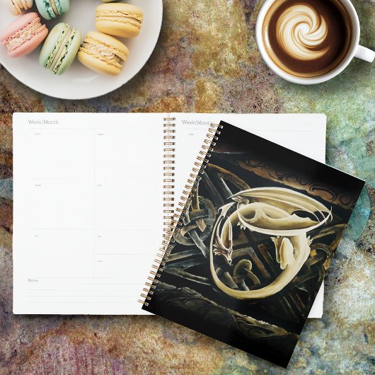 ケルト結び目模様ワーククリームドラゴン プランナー手帳