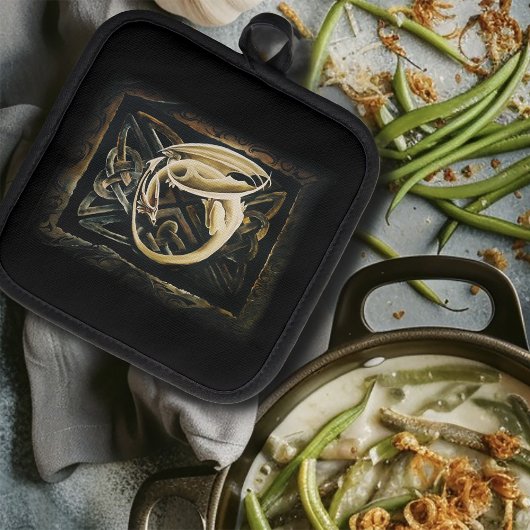 ケルト結び目模様ワーククリームドラゴン 鍋敷き