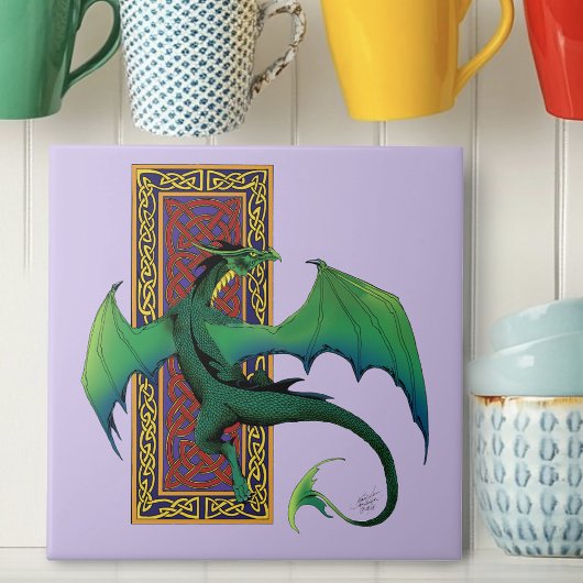 ケルト結び目模様ワークグリーンドラゴンパープル タイル