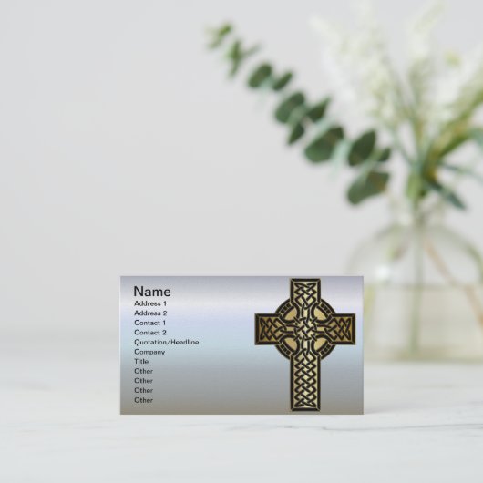 ケルト結び目模様十字金ゴールドと黒 名刺 (スタンド正面)
