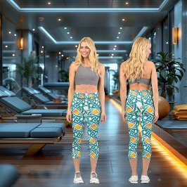 ケルト結び目模様振動 – 緑、ピンク、黄色 カプリレギンス