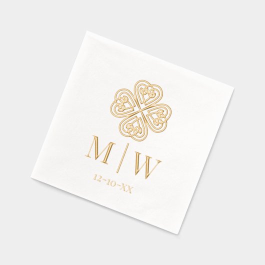 ケルト結び目模様結婚シャムロックのカップルイニシャル日 箔ナプキン (左)