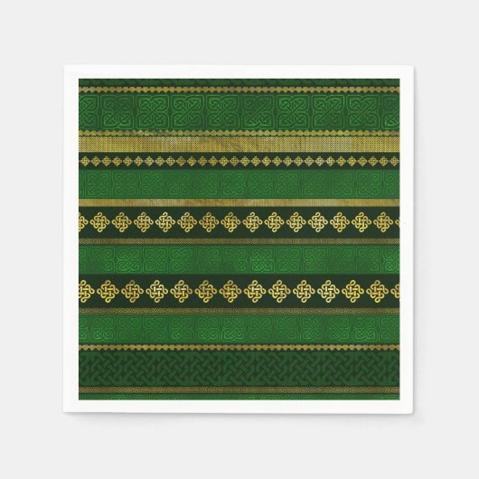 ケルト結び目模様装飾金ゴールド及び緑模様 スタンダードカクテルナプキン (正面)
