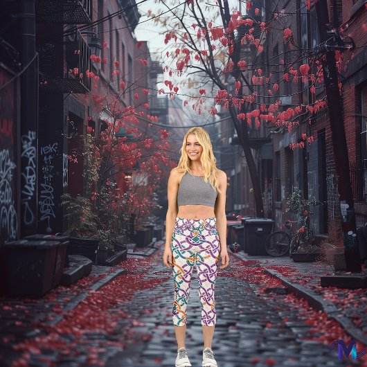 ケルト結び目模様調和鮮やか – 緑と紫 カプリレギンス