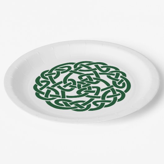 ケルト結び目模様2の円形の緑 ペーパープレート (アングル)