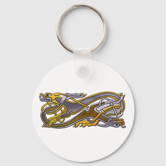 ケルト結び目模様2犬 – 金ゴールドと銀 キーホルダー (正面)