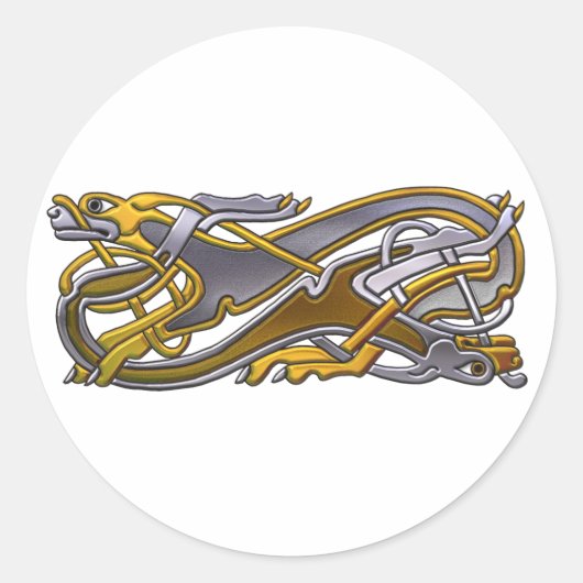 ケルト結び目模様2犬 – 金ゴールドと銀 ラウンドシール (正面)