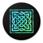 ケルト結び目模様 – スクエアブルーグリーンノブ セラミックノブ (正面)