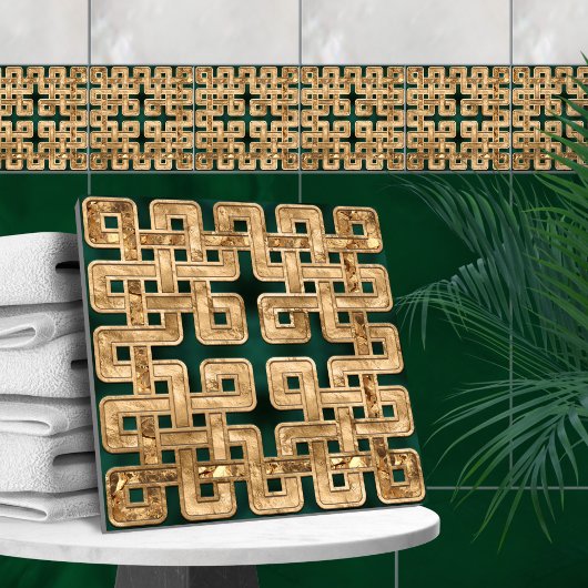 ケルト結び目模様 – マラカイトと金ゴールド タイル