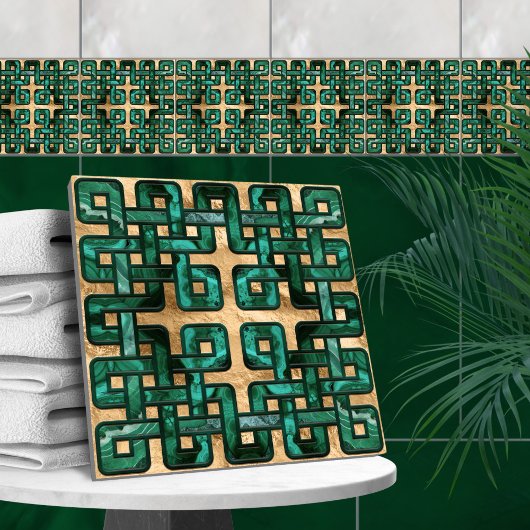 ケルト結び目模様 – マラカイトと金ゴールド タイル