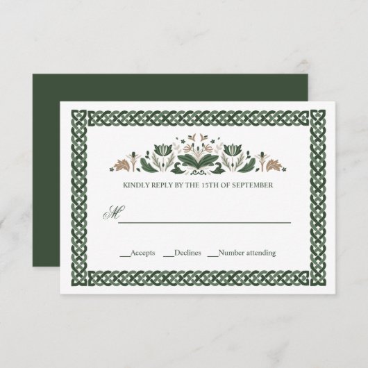 ケルト結び目模様 |モダンフローラアイリッシュ結婚ズ 招待状 (正面/裏面)