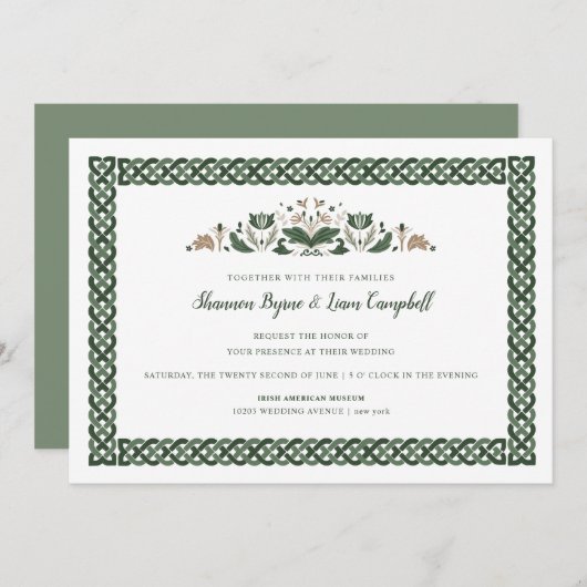 ケルト結び目模様 |モダンフローラアイリッシュ結婚ズ 招待状 (正面/裏面)