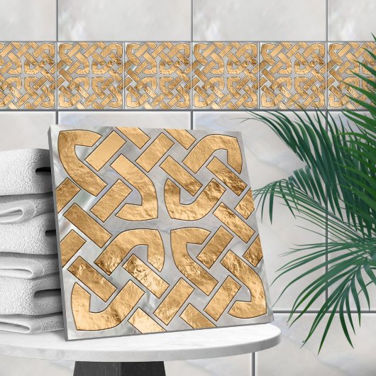 ケルト結び目模様 – 真珠と金ゴールドの母 タイル