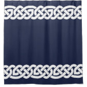ケルト結び目模様，観賞用，紺色，白 シャワーカーテン (正面)