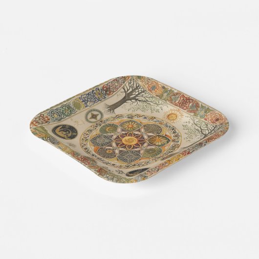 ケルト結び糸細工とサンシンボルリサ ペーパープレート (傾斜あり)