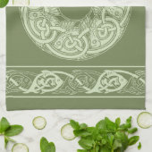 ケルト結び糸細工魚の緑 キッチンタオル (折り畳み)