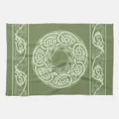 ケルト結び糸細工魚の緑 キッチンタオル (横)