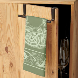 ケルト結び糸細工魚の緑 キッチンタオル