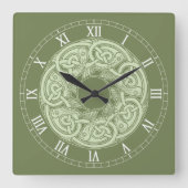 ケルト結び糸細工魚の緑 スクエア壁時計 (正面)
