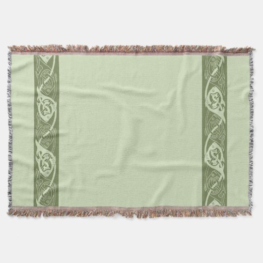 ケルト結び糸細工魚の緑 スローブランケット (正面)