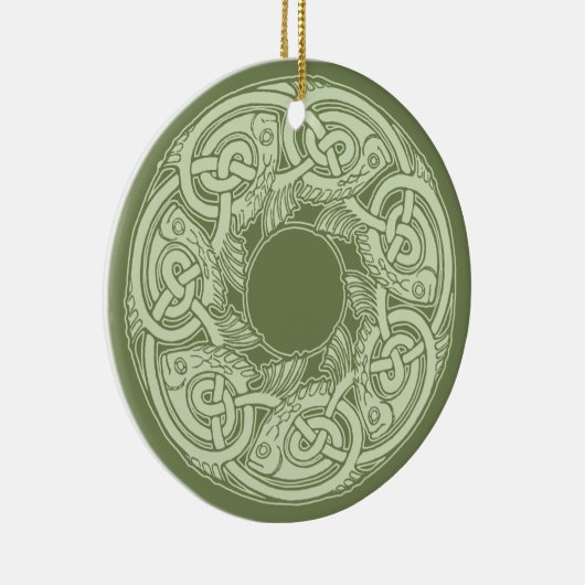 ケルト結び糸細工魚の緑 セラミックオーナメント (右)