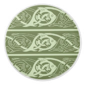ケルト結び糸細工魚の緑 セラミックノブ (正面)