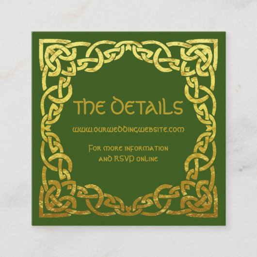 ケルト結婚の緑 |金ゴールドフェイク詳細Webサイト スクエア名刺 (正面)